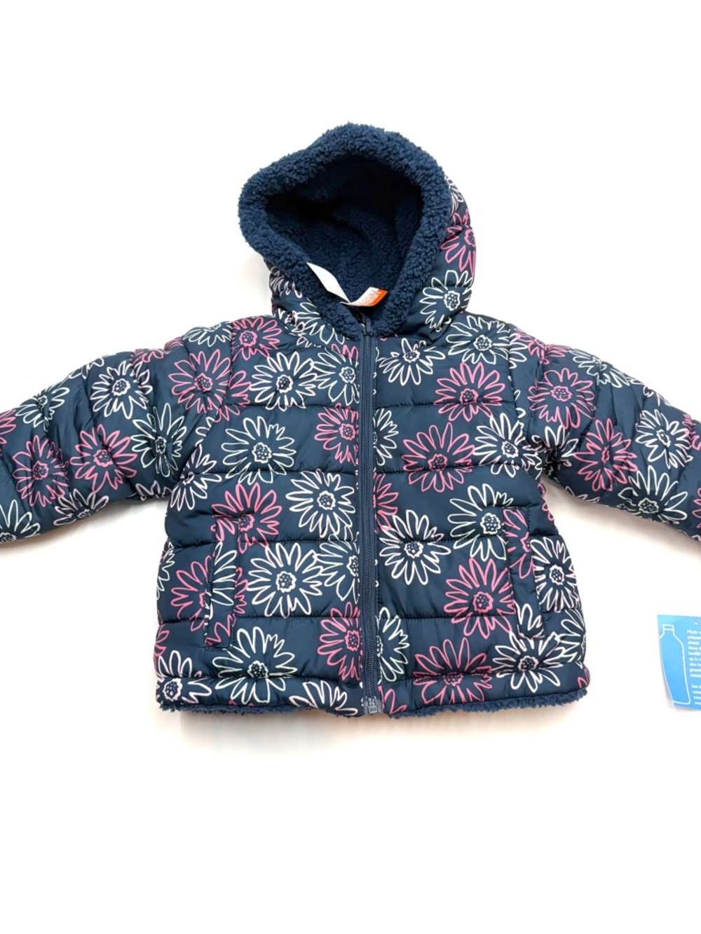 FALLS CREEK Mew $50 Girls 18 Months Blue Pink Floral Reversible Hooded Jacket